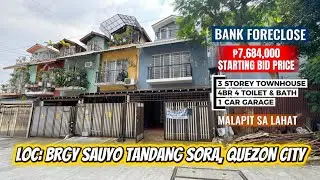 BANK FORECLOSED &bull; 3 STOREY TOWNHOUSE &bull; 4 BEDROOM 4 TOILET AND BATH &bull; TANDANG SORA QUEZON CITY