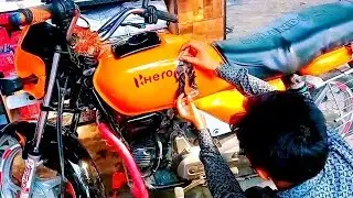 Old Splendor Modify || Apply Matt Black Paint  Orange Black Wrap | #herosplendor #modification