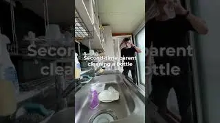 First-time parent vs. second-time parent cleaning a bottle