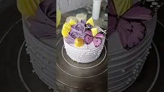 purple #tranding dark drop cake design with mango colour and drop with butterfly decoration ideas