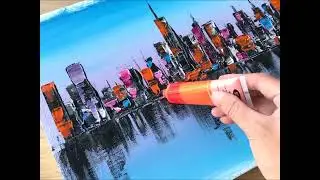 Acrylic City Skyline with reflection Painting