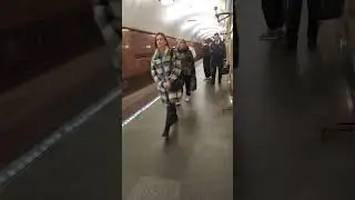 Elektrozavodskaya metro station, Moscow, Blue Line - interior view, arrival of the train Fragment 20