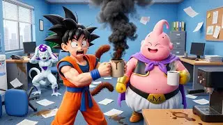 Goku And Majin Buu Compete To Brew Coffee For Their Boss Frieza, Causing The Office To Be Wrecked