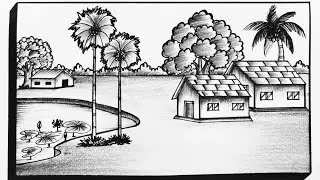 How To Draw Scenery Drawing||Very Easy Village Scenery Drawing||Beautiful Village Nature Drawing