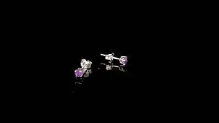 .925 Sterling Silver 3.5 MM Created Round Purple Amethyst Solitaire Stud Earrings