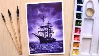 Watercolor painting for beginners beautiful Ship Seascape step by step