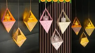 Unique Diwali Hanging Tea Light Holder/Paper Lantern🏮| Easy Diwali Decoration Ideas | Akash kandil |