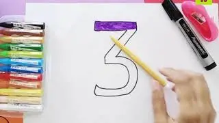 Colouring numbers / how to draw and colour number 3 for kids