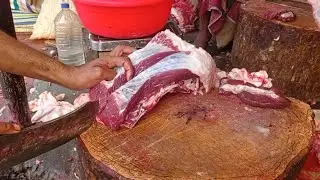 The first morning meat market, Fastest beef cutting knife skills, Amazing best butcher, Good selling