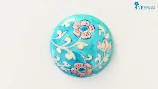 NEERJA Blue Pottery Mirror Pouch - Turquoise with Pink Flower Design | Mirror Pouch | Handmade