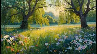SPRING TV ART WALLPAPER SCREENSAVER BACKGROUND VINTAGE FRAMED TV OIL PAINTING