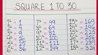 SQUARE 1 TO 30 | Squares 1 To 30 English | Learn 1 to 30 Square ROOT