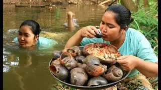 Found  Big Snails at River for food  -  Cooking Big Snails Eating Delicious