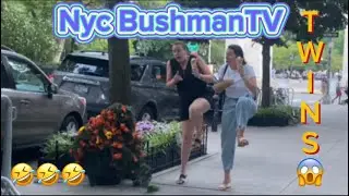 Double mint twins was horrified😱 Nyc BushmanTV prank reactions (road to 10k)