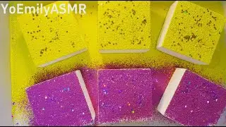Crispy Fresh Blocks topped with Yellow and Purple Starch ASMR