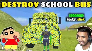 Rope frog ninja hero school bus destroy with stick rocket | Rope frog ninja hero secret places