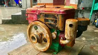 Restoration of old R180 engine - Restore and repair rusty 4-stroke engine using diesel