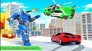 Flying police helicopter car transform robot game