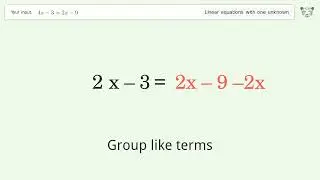 Linear equation with one unknown: Solve 4x-3=2x-9 step-by-step solution