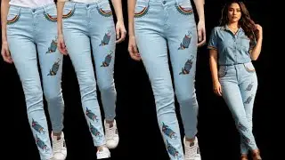 Jeans Diy/ denim dress outfit ideas /Madhubani Art / Mithila Painting / Madhubani Painting Fish