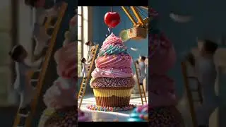 Mini Team Decorating a Huge Cupcake CupcakeArt, #TinyBakers, #MiniatureWorld, #FoodArtistry,