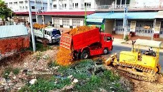 New Project Bulldozer D31P & Truck 5Ton Pour soil on the field to To create modern buildings