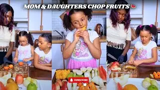 Mom and Daughters Chop Fruits 🍉 Family Fun in the Kitchen | Healthy Snack Ideas for Kids