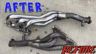 POLISHING MY CATLESS HEADERS Stainless steel DURING CORONA...BMW E46 3 series