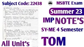 22438 Summer 2023 IMP exam Notes | TOM all Unit's NOTE'S | SY_ME Basic Concepts for MSBTE Exam 2023