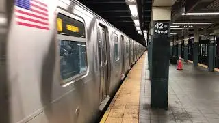 MTA NYC Subway Kawasaki R160B Siemens N / Q Trains Depart Times Square&ndash;42nd Street (10/29/19)