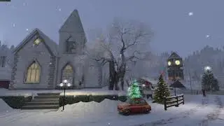 Vintage Christmas Music in virtual town with snow.