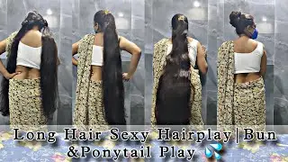 &ldquo;Saree Seduction: Passionate Hair Play, Twin Knots & Tight Stick Bun Tease&rdquo;