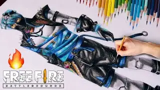 Free Fire | Arctic Blue Bundle Drawing 🔥 | Coloured Pencil Sketch  | How To Draw Arctic Blue Bundle