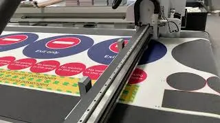 Kongsberg X cutting Covid 19 floor stickers