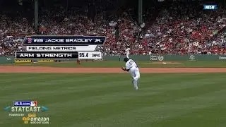 BAL@BOS: Statcast tracks Bradley Jr.'s perfect throw