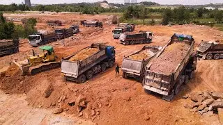 Part.166| Best Transportation Of Dump Trucks Team Process Landfilling Up With Komatsu Dozers Pushing