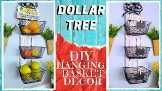 DIY DOLLAR TREE 3 BASKET HANGING SHELF DECOR | How to Make A Farmhouse Rustic Metal & Wood Look Deco