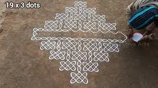 Margazhi kolam series | 19 x 3 dots big kambi kolam | Dhanur madham sikku kolam | SathyaSelva Arts