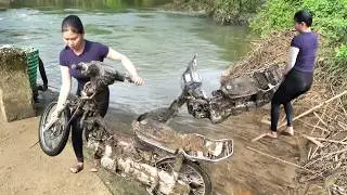 Mechanical Girl Repairs Water-Damaged Motorbikes From Flood Damage to Full Recovery