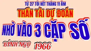Từ ngày 27 tới hết tháng 11 âm. Thần Tài dự đoán 3 cặp số cho ! BÍNH NGỌ 1966 ! Không hề thiếu tiền!