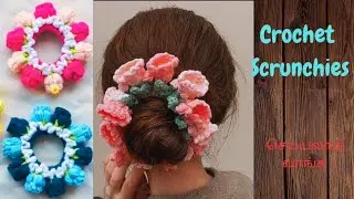 Crochet Scrunchies Lily Flower🌷🌷 @kabi'sMiniaturekitchen #crochet #easy #scrunchies