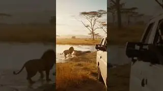 crocodile and Lion fight #usa #wildlife #animals #lion #shorts
