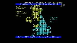 Pages from Ceefax and BBC Two continuity (3rd January 2005)