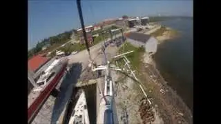 Kiwi Spirit Mast Stepping -- Birds Eye View of Lyman-Morse atop the mast