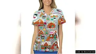 Women Medical Uniform Christmas Collection Snowman Print Pet Women's Uniforms V-Neck Short Sleeve Nu