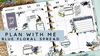 PLAN WITH ME | BLUE WATERCOLOR FLORAL SPREAD | THE HAPPY PLANNER
