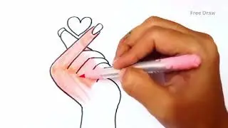 Finger heart drawing easy || Draw a mini heart gesture || Hand with index finger and thumb crossed