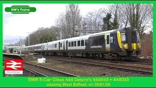 Two 5-Car SWR Desiro's, 444043 + 444033 passing West Byfleet on 25/01/26
