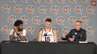 Bobby Hurley, Moe Odum, and Noah Meeusen following ASU's 86-70 victory over Oklahoma (12/6/25)