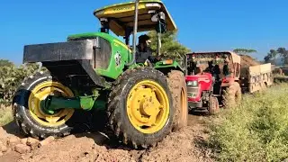 John Deere 4wd Tractor Pulling | Mahindra 575 Tractor With Full Trolley Badly | Stuck in Mud trector